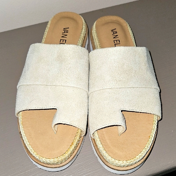 VANELI CLEVE BEIGE SUEDE METALLIC LEATHER SLIDE SANDALS sz 7 N - Picture 1 of 5